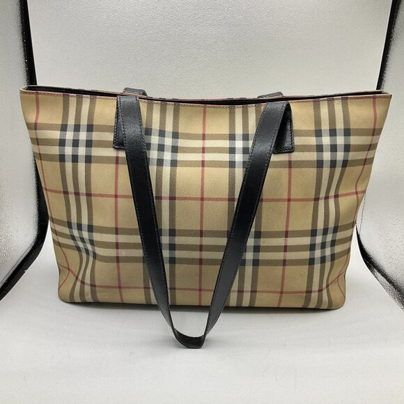 Burberry House Check Zipper Coated Canvas Tote Shoulder Bag - Picture 1 of 16